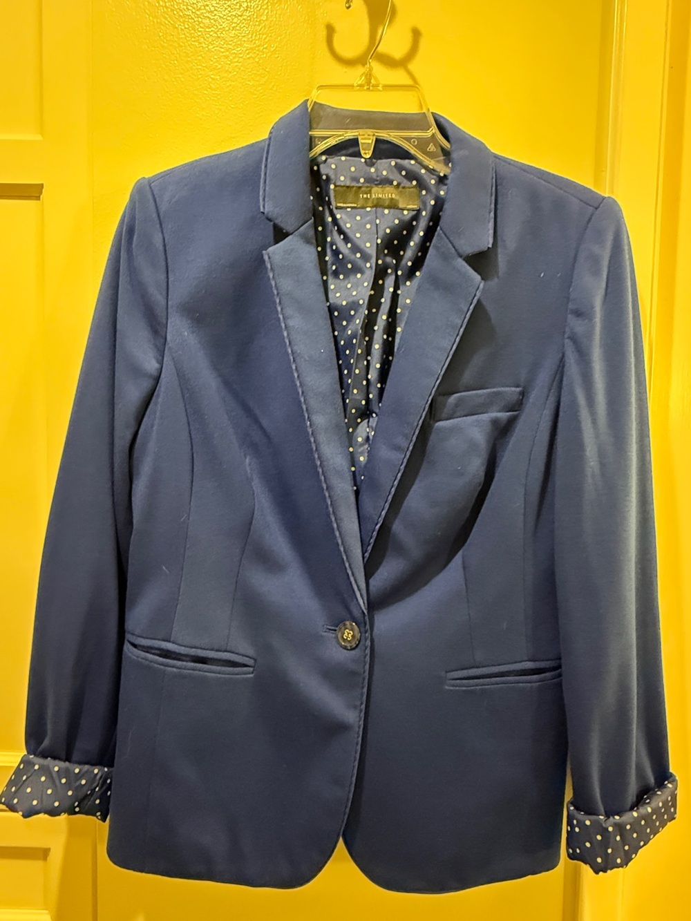 The Limited Navy Single-Button Blazer with Polka Dot Lining